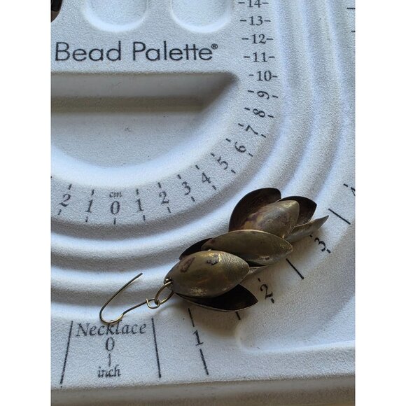 Antique Brass Petal Dangle Earrings With Fishhook Closure - Picture 3 of 6